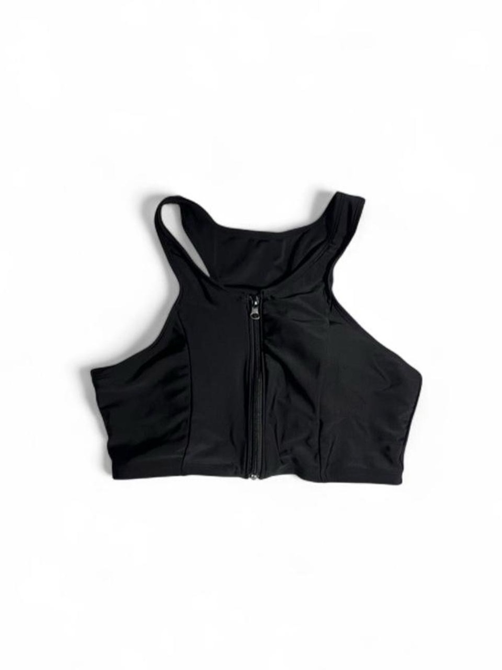 Zipper Front Bikini Swim Top Black Size S